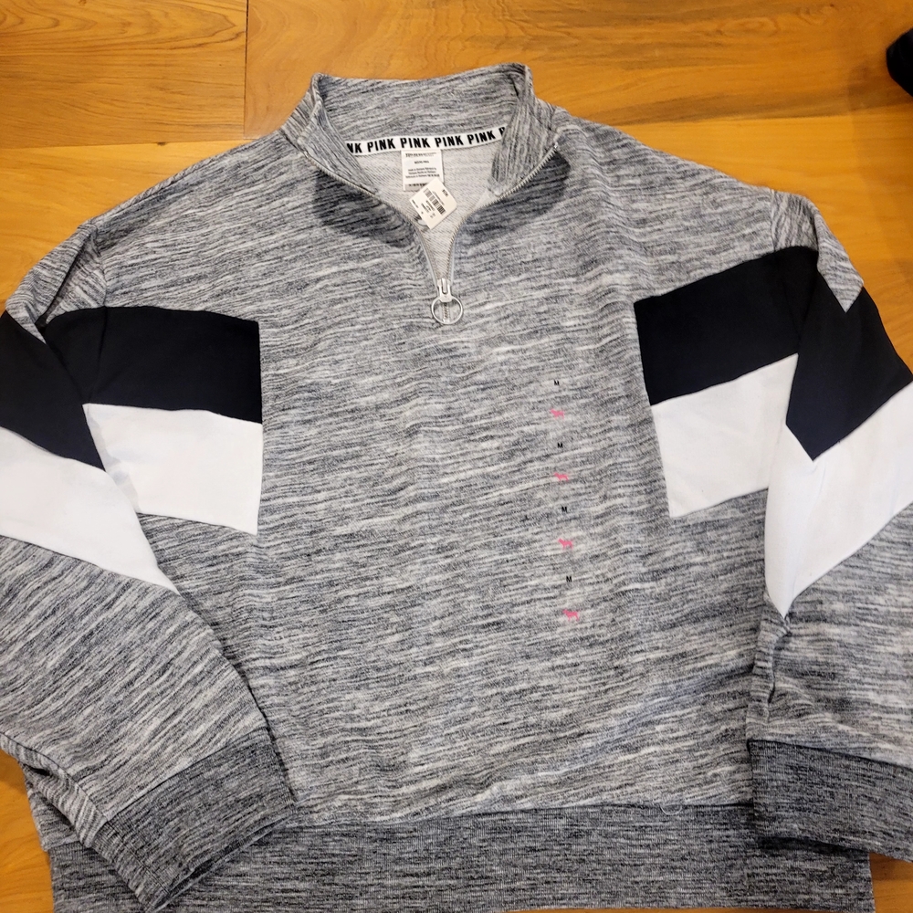 PINK Victoria's Secret Gray and Black Crew Neck Sweater